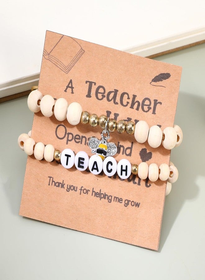 Jaarssho Teacher Appreciation Gifts Bracelet with Bee Charm, Cute Thank You Gifts for Women, Adjustable Wood Beaded Stretch Bracelet, End of Year Teacher Present from Student (Bee) - Image 5